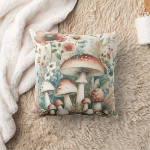 Coussin Cottage Champignons et fleurs vintages