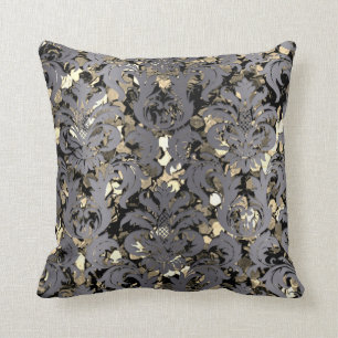 Coussin Cottage Damask Royal Sepia Gold Black Graphite