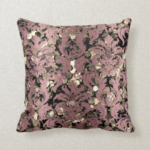 Coussin Cottage Damask Royal Sepia Gold Black Mauve