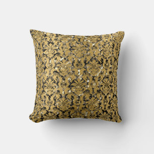 Coussin Cottage Damask Royal Sepia Gold Mustard noir Lux