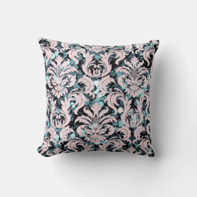 Coussin Cottage Damask Turquoise Blush Pink Pastel Concep  (Recto)