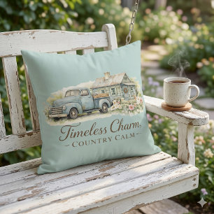 Coussin Cottage Fleur Sauvage Camion Bleu Vintage Calme