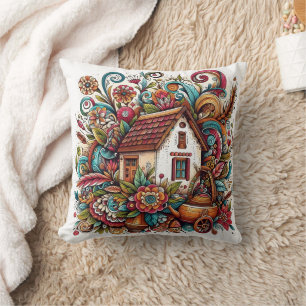 Coussin Cottage lunaire entouré d'un feuillage vibrant