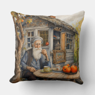 Coussin Cottage maison matin thé vieux homme