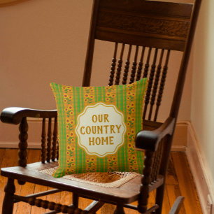 Coussin Cottage Personnalisé Brun Vert Jaune Tournesols
