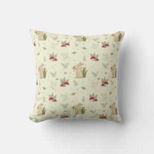 Coussin Cottagecore Beige Botanique Rouge Champignon Forêt