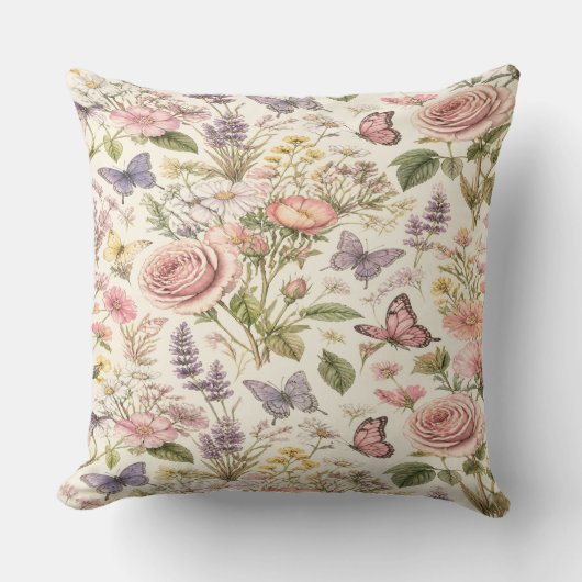 Coussin Cottagecore Butterflies Flowers Pillow (Recto)