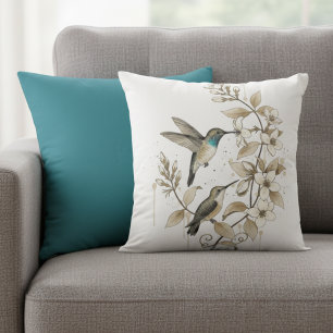 Coussin Cottagecore Colibri Botanique Cadeau d'anniversair
