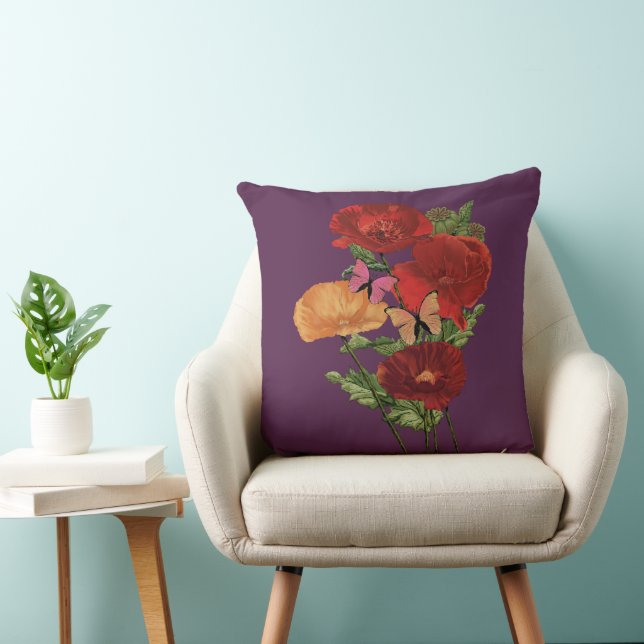 Coussin Cottagecore Coquelicots Et Papillons  (Chaise)