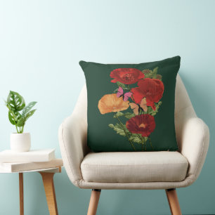 Coussin Cottagecore Coquelicots Et Papillons