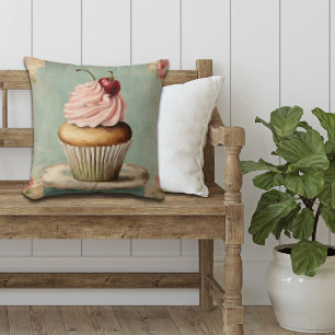 Coussin Cottagecore Vintage Pays Français Cupcake Rose