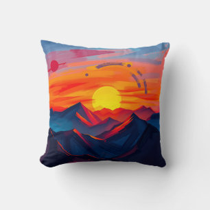 Coussin Coucher de soleil abstrait sur des montagnes avec