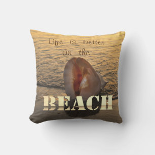 Coussin Coucher de soleil adorable sur la plage coquillage