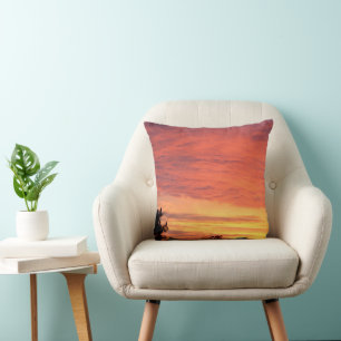 Coussin Coucher de soleil clair et nuageux orange,