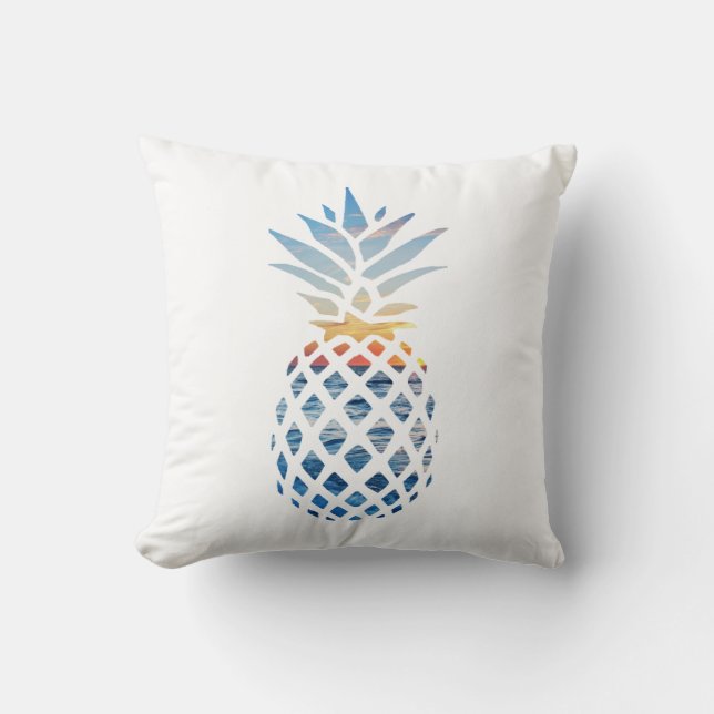 Coussin Coucher de soleil d'ananas et vagues de l'océan bl (Recto)