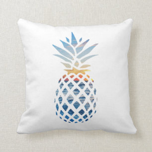 Coussin Coucher de soleil d'ananas et vagues de l'océan bl