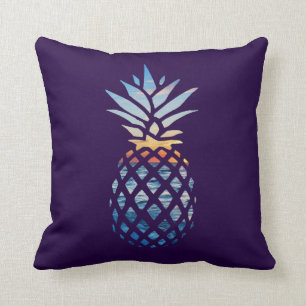 Coussin Coucher de soleil d'ananas et vagues de l'océan bl