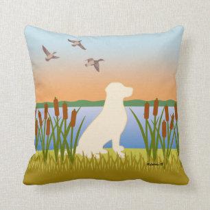 Coussin Coucher de soleil de chien d'oiseau jaune du Labra