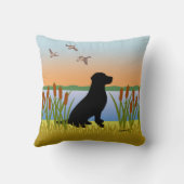 Coussin Coucher de soleil de Chien noir du Labrador (Verso)