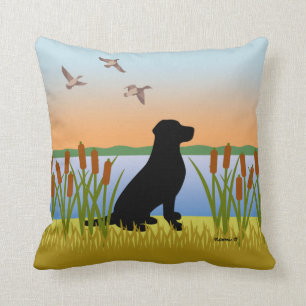 Coussin Coucher de soleil de Chien noir du Labrador