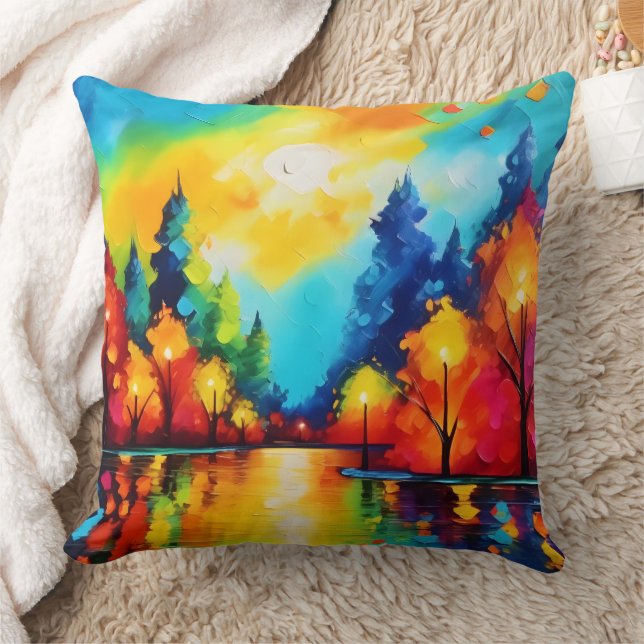 Coussin Coucher de soleil de forêt enchanté (Couverture)