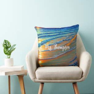 Coussin Coucher de soleil de l'île avec nom personnalisé