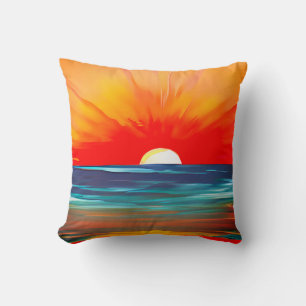 Coussin Coucher de soleil de l'océan en orange et bleu