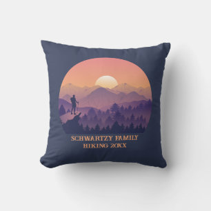 Coussin Coucher de soleil de montagne vintage violet jaune