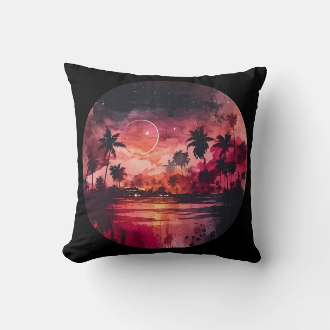 Coussin Coucher de soleil de plage tropical (Recto)