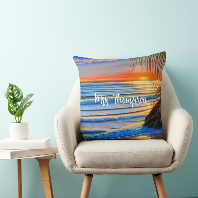 Coussin Coucher de soleil de plage tropical aux Bermudes (Chaise)