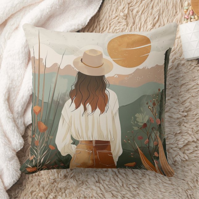 Coussin Coucher de soleil désert Boho Terre cuite Sage (Couverture)
