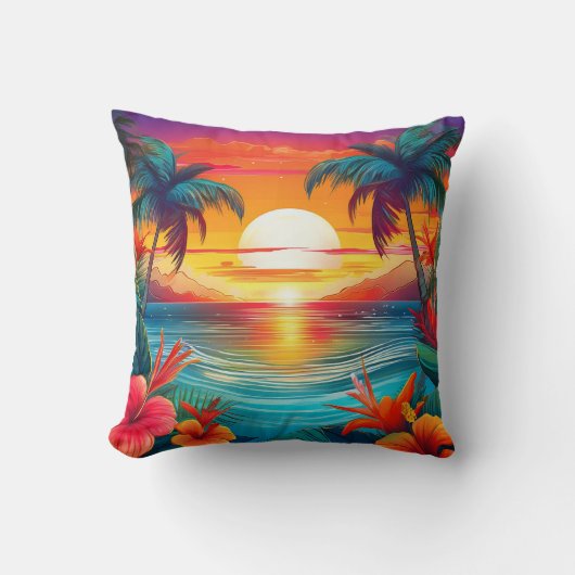 Coussin Coucher de soleil du paradis tropical (Recto)