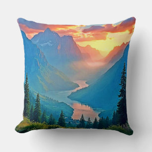 Coussin Coucher de soleil en montagne : Art de la paix de