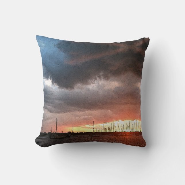 Coussin Coucher de soleil et bateaux sur l'eau (Recto)