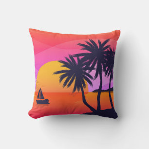 Coussin Coucher de soleil et palmiers tropicaux
