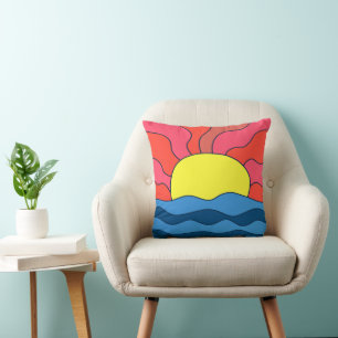 Coussin Coucher de soleil et vagues