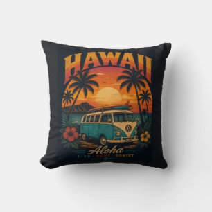 Coussin Coucher de soleil hawaïen vintage Palms Planche de