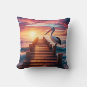 Coussin Coucher de soleil marin/côtier/plage de pélican