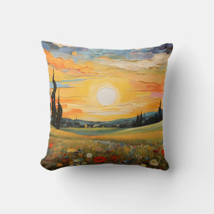 Coussin Coucher de soleil Meadow Fleurs sauvages de la pei