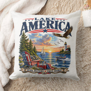 Coussin Coucher de soleil patriotique aigle américain sur