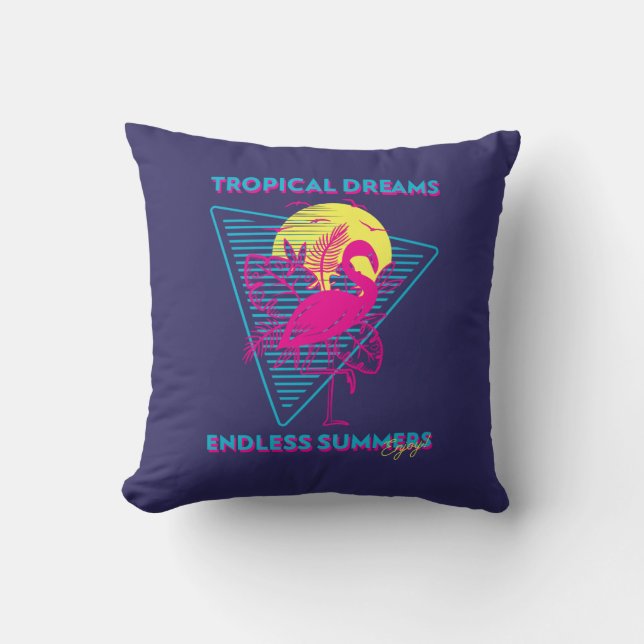 Coussin Coucher de soleil Rétro Flamant Synthwave Vibes (Recto)