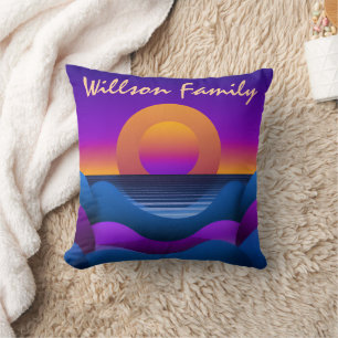 Coussin Coucher de soleil rétro personnalisé Famille