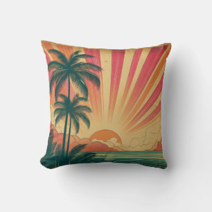 Coussin Coucher de soleil rétro/tropical vintage/hawaïen