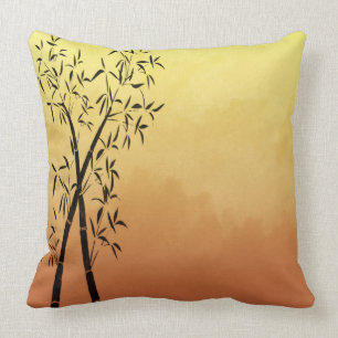 Coussin Coucher de soleil sur bambou et vue sur la montagn