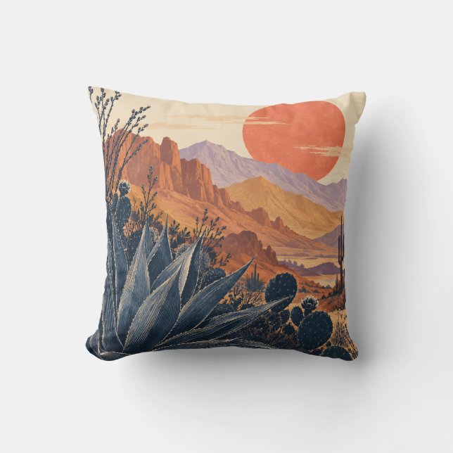 Coussin Coucher de soleil sur corail d'agave du désert (Recto)