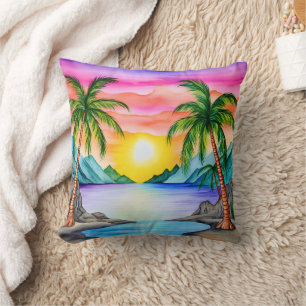 Coussin Coucher de soleil sur la plage tropicale de l'île
