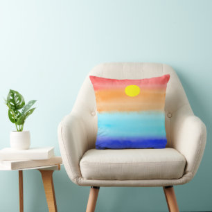 Coussin Coucher de soleil sur l'aquarelle de l'océan Art A