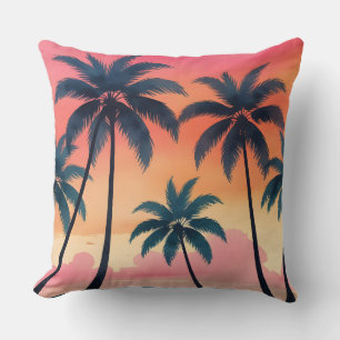 Coussin Coucher de soleil sur les palmiers tropicaux   Cou