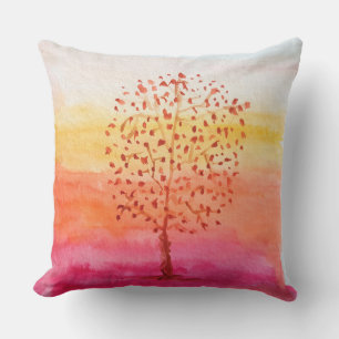 Coussin Coucher de soleil sur un arbre Aquarelle Peint à l