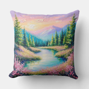 Coussin Coucher de soleil sur un ruisseau serein et des ar